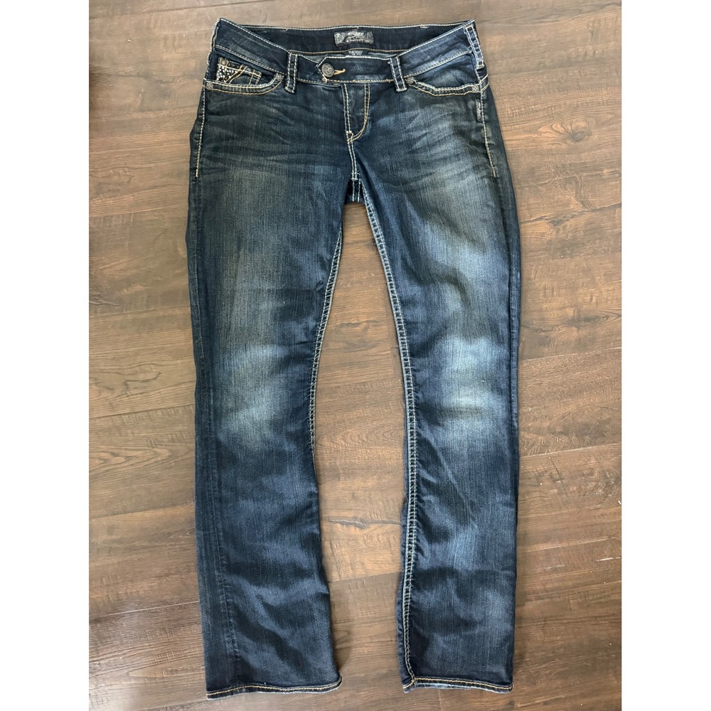 Silver Jeans Co Tuesday Slim Bootcut Dark Wash Rhinestone Studded W31 L33
